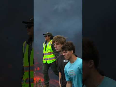 Park Ranger Guides Tourists Away from Volcano Eruption  #volcano #lava #eruption