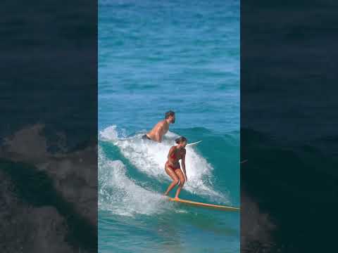 Kahealani 🌺 switching it up shortboard / longboard at shore break  #surfergirl #hawaii #surf