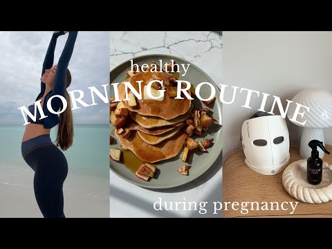morning routine in pregnancy: clean skincare, coffee recipe, protein pancakes, gym workout, reading!